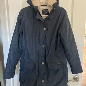 Women’s Abercrombie & Fitch Navy Blue Hooded Winter Coat Sherpa Lined Small